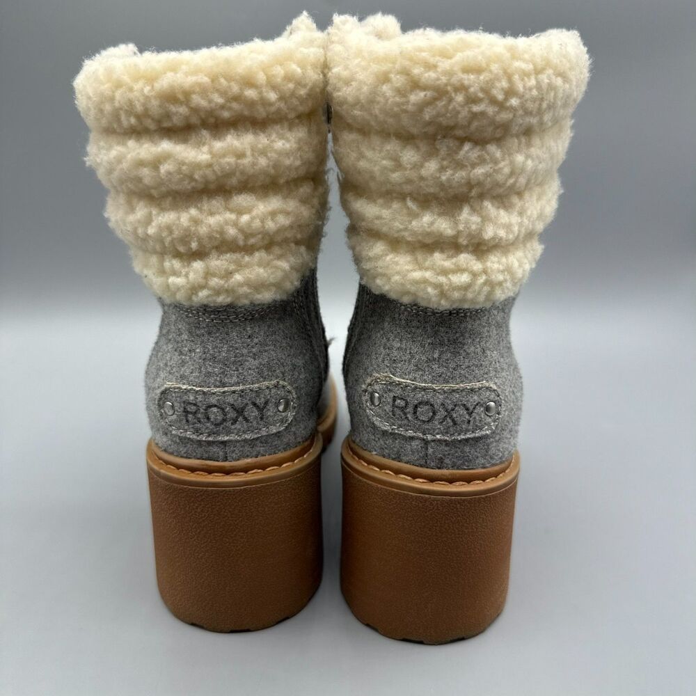 Roxy Women’s Gray Lace-Up Zip Ankle Boots Faux Shearling Lined Block Heel Size 8 - Picture 8 of 15